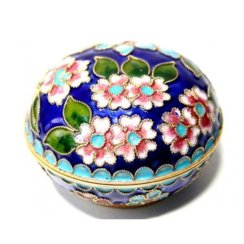 Prachtig Vintage Emaille Cloisonné Bloemen Dekseldoosje