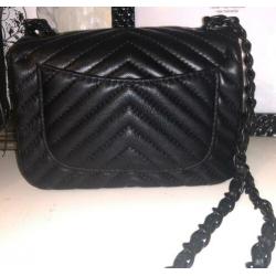 CC zwarte leren chevron tas, schoudertas, clutch, flap bag