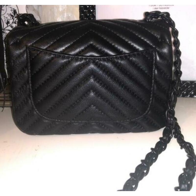 CC zwarte leren chevron tas, schoudertas, clutch, flap bag