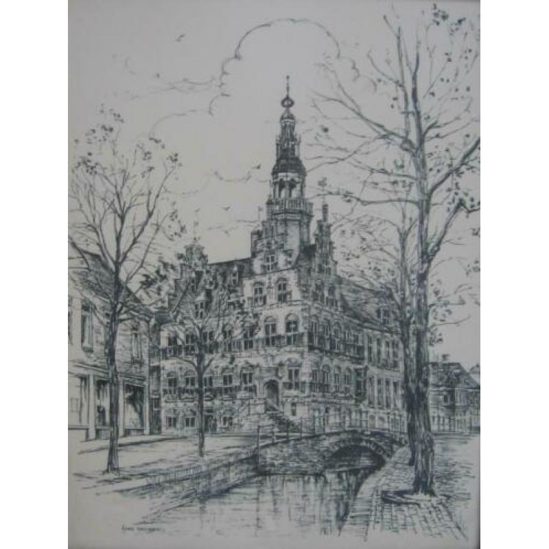 Kokie Molsbergen: Stadhuis van Franeker, litho