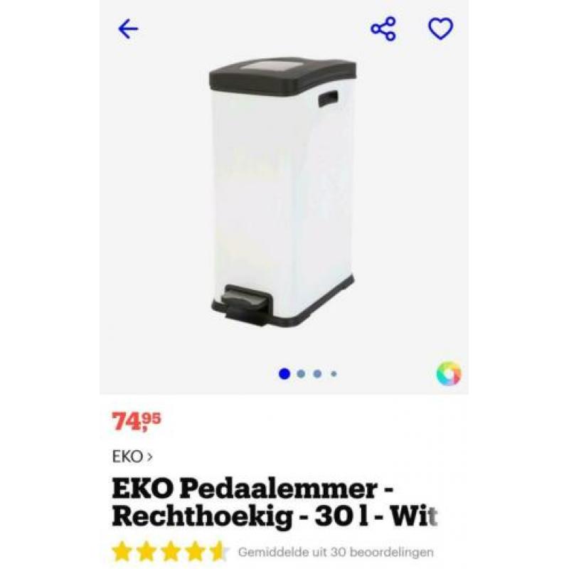 EKO Rejoice rechthoekige pedaalemmer 30 liter wit