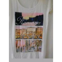 Wit T-shirt Romance in the city of Love maat L NIEUW met kaa