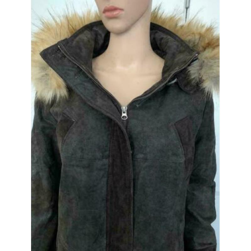 D984 Bruin echt-suede-leren jas maat 42=L winterjas parka