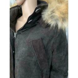 D984 Bruin echt-suede-leren jas maat 42=L winterjas parka