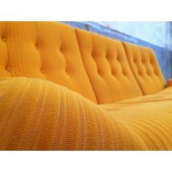 Retro Jaren '70 Oker Bank | Gele 3-Zits Vintage Sofa