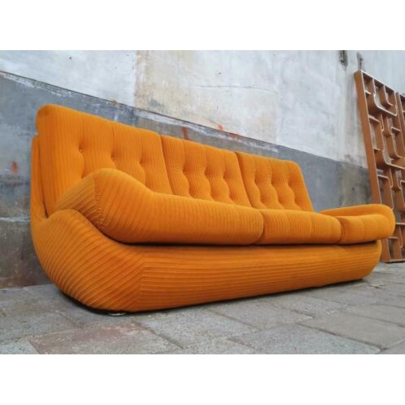 Retro Jaren '70 Oker Bank | Gele 3-Zits Vintage Sofa