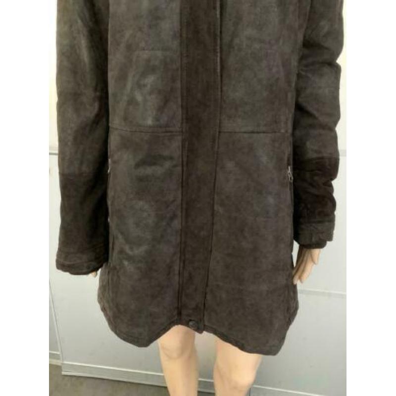 D984 Bruin echt-suede-leren jas maat 42=L winterjas parka