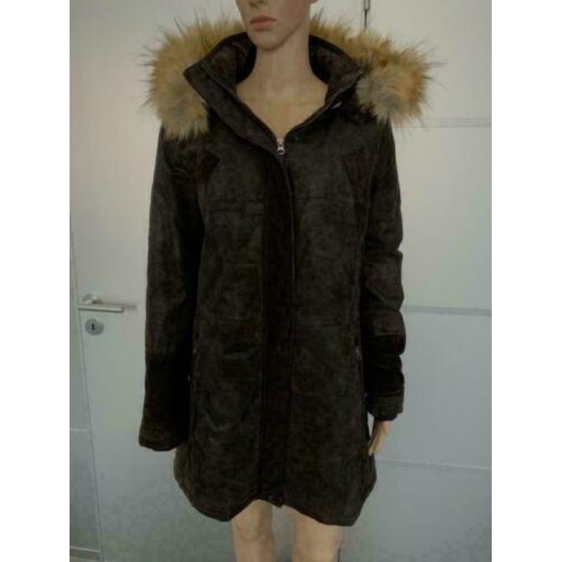 D984 Bruin echt-suede-leren jas maat 42=L winterjas parka