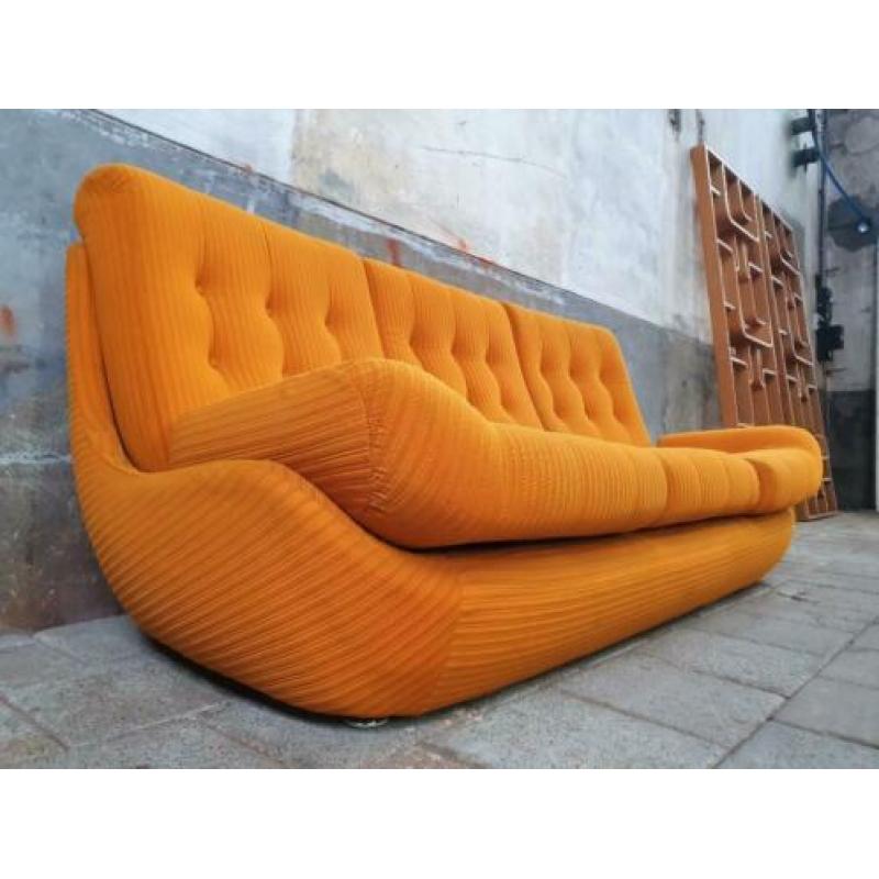 Retro Jaren '70 Oker Bank | Gele 3-Zits Vintage Sofa