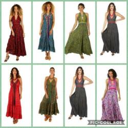 Gipsy hippie boho maxi door knoop rok donkerrood met print