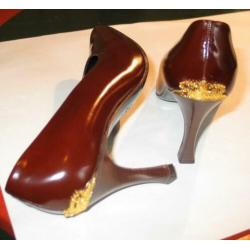 Pollini cognac kleur leren pumps Italy maat 40 nieuwstaat