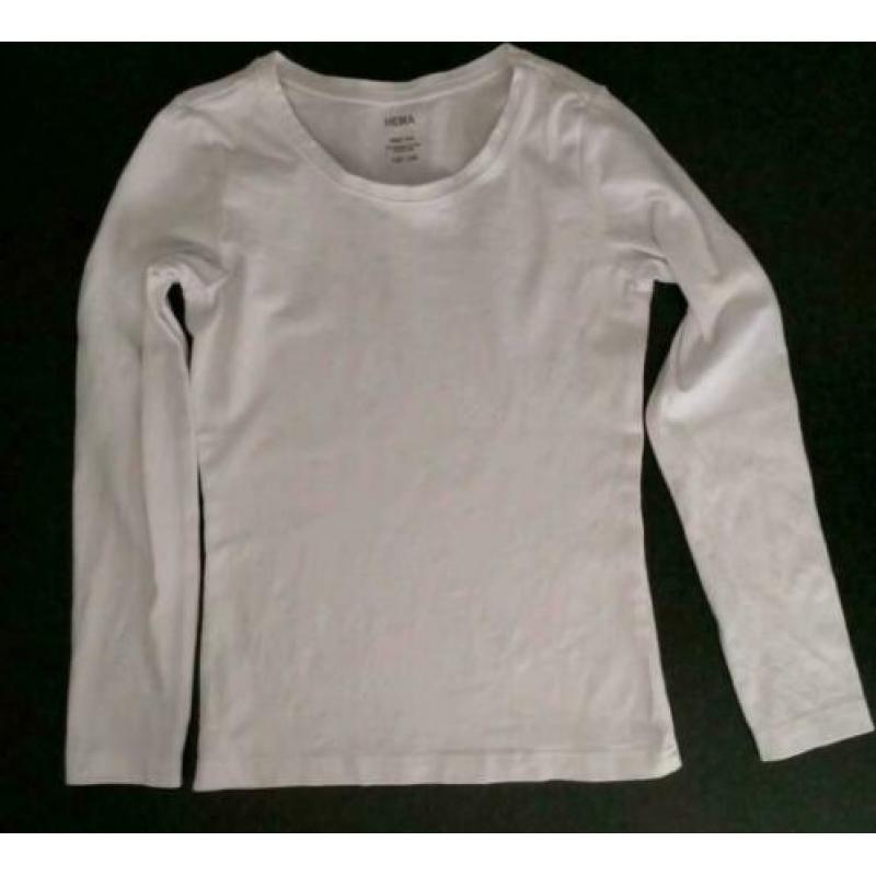 3 witte longsleeve basis shirts (maat 122/128)