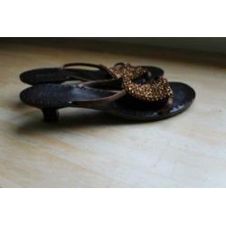 JIL SANDER slippers maat 39 bruin leer