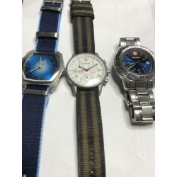 3 horloges, 2x Wenger en 1x Fossil