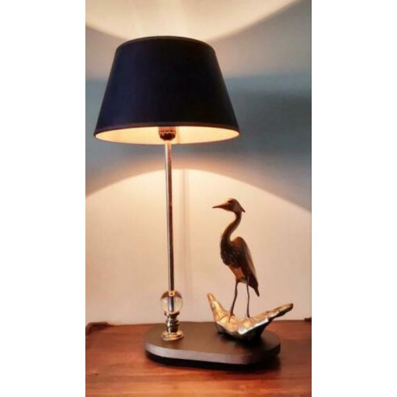 Heron, brass Crane Bird Table Lamp, tafellamp