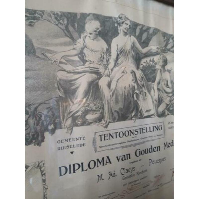 Antiek ingelijst diploma gemaakte kleren 1931