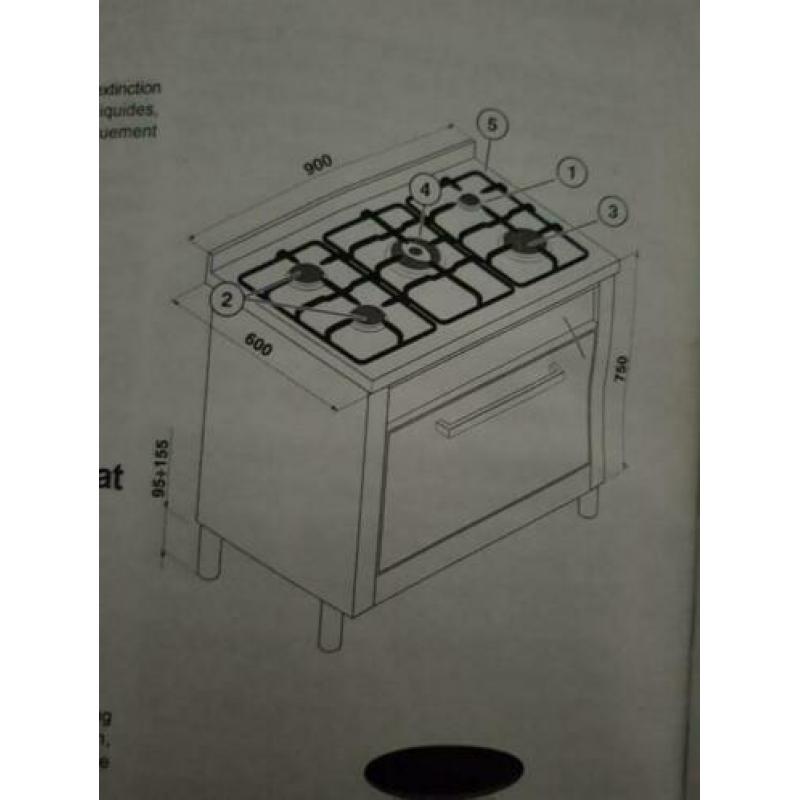 RVS fornuis 5 pits en wokbrander €350,00