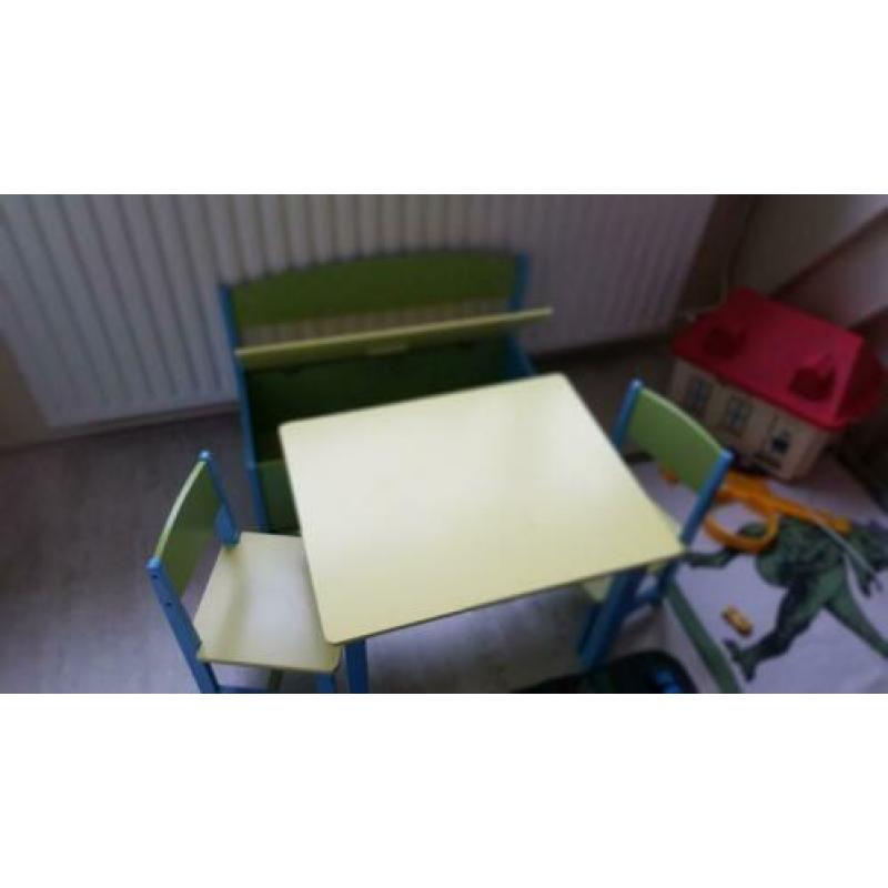 Set Tafel met 2 stoeltjes en opbergbankje / klepbankje