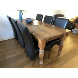 Massief houten tafel 200x90 incl stoelen