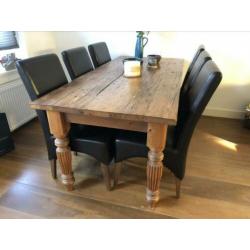 Massief houten tafel 200x90 incl stoelen