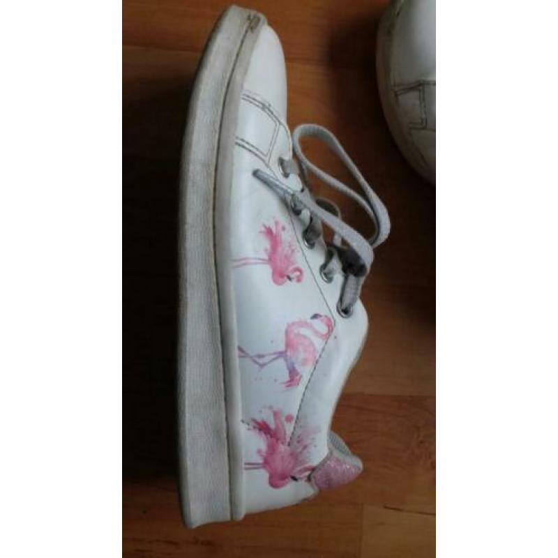 Witte gympen met flamingo print en glitter veters 34