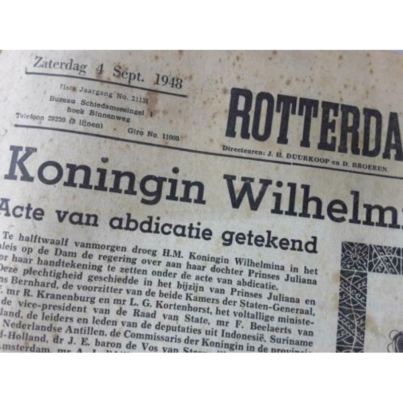 1948: 3x Rotterdamsch Nieuwsbl.+1x A.D. :inhuldiging JULIANA