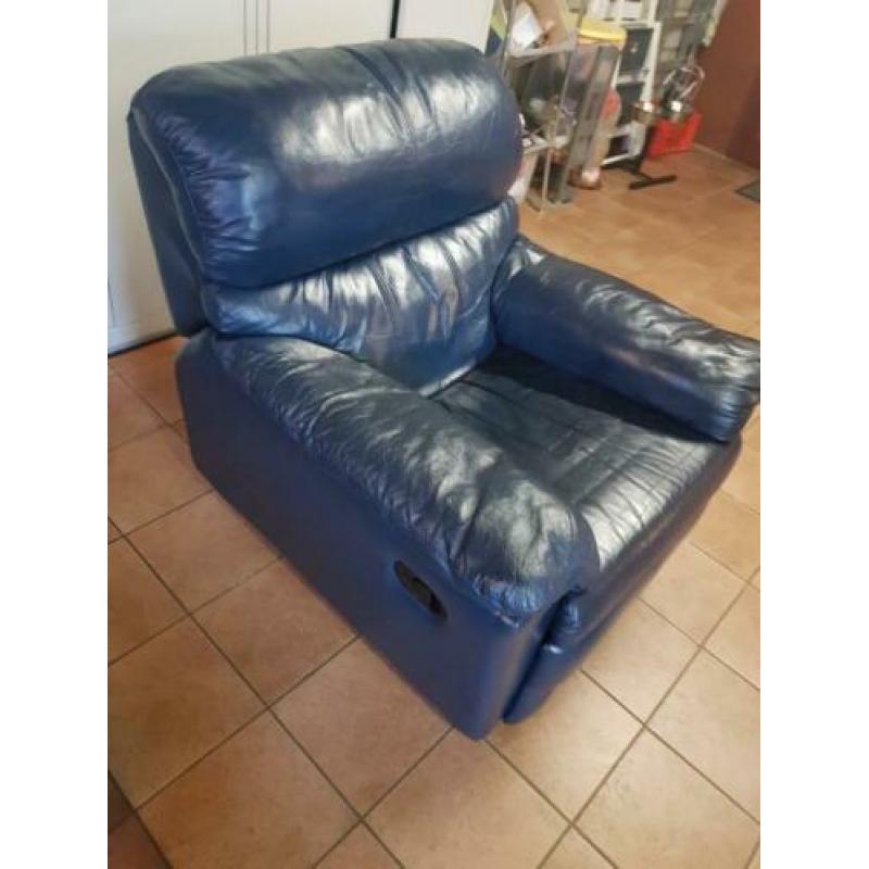 Blauw lederen relax fauteuil