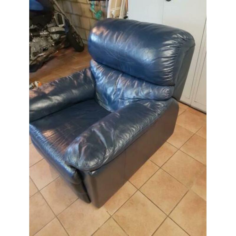 Blauw lederen relax fauteuil