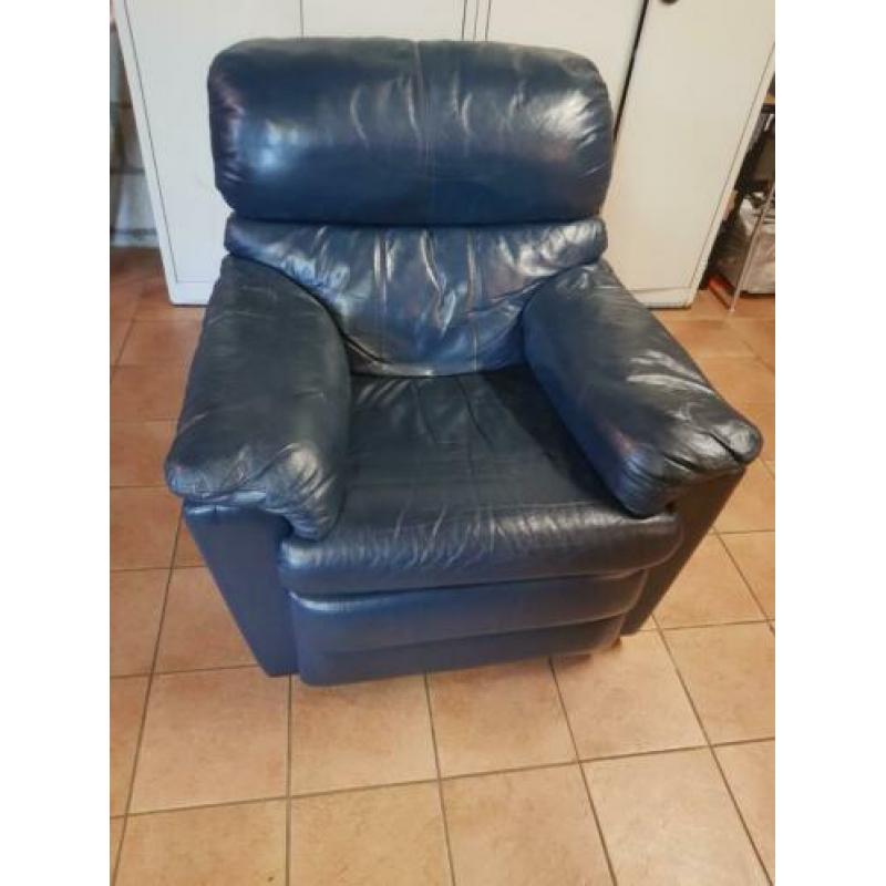 Blauw lederen relax fauteuil