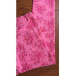 LEUKE/TRENDY roze/oranje stretch skinny met bloemprint mt.40