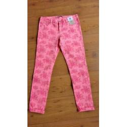 LEUKE/TRENDY roze/oranje stretch skinny met bloemprint mt.40