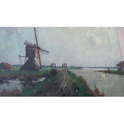 schilderij olieverf molen Adrianus Korver (1899-1982).