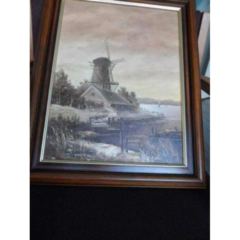 Schilderij - -- Molen aan het water. Chr.Koelemeyer