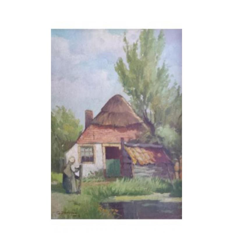 G. Diefenbach boerin bij boerderij schilderij