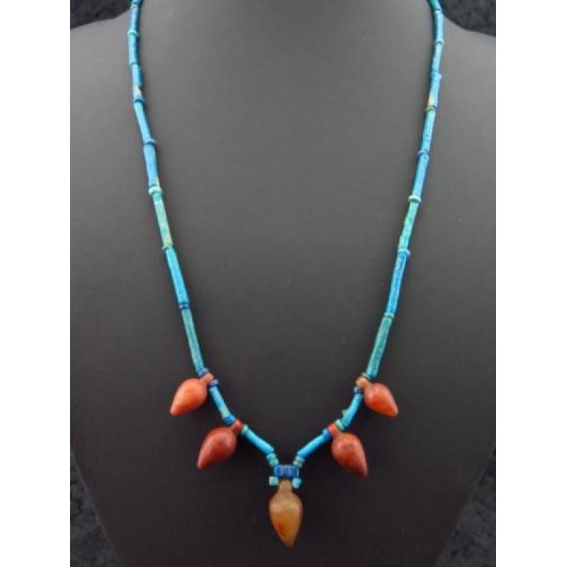 Egyptian necklace made of clear blue faience mummy beads and