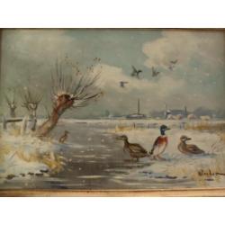 Henk Poeder- Winterlandschap met eenden