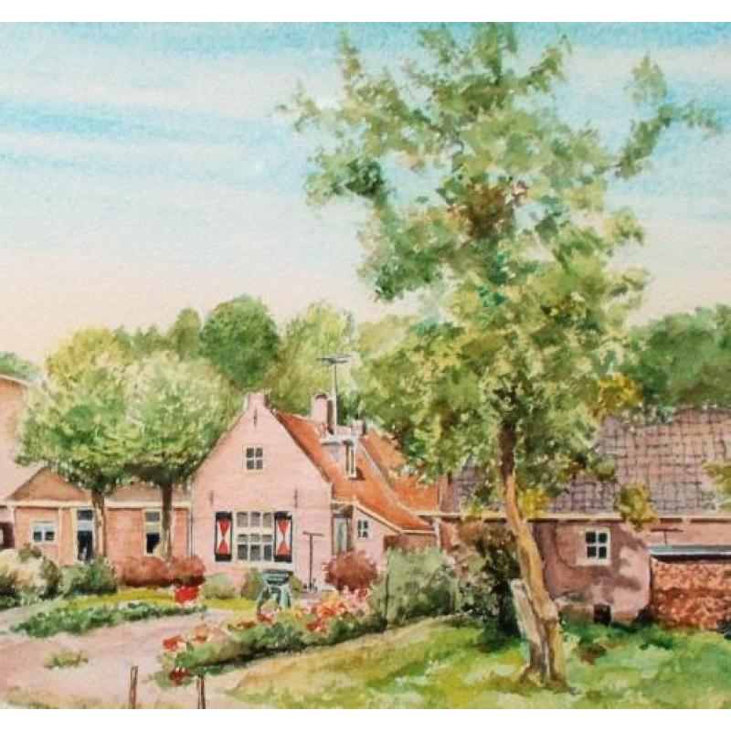 Aquarel van Dorpsgezicht met Boerderij gemaakt door Wim Kern