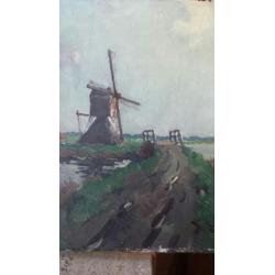 schilderij olieverf molen Adrianus Korver (1899-1982).