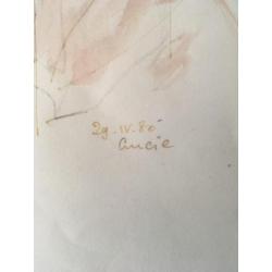 Aquarel 2 vrouwen gesigneerd Lucie 1980