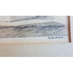 Orig. Tekening met aquarel Katwijk aan zee Bob Brobbel.