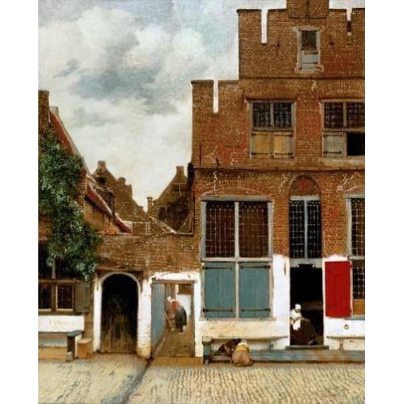 antieke ingelijste Prent - Het straatje van Vermeer