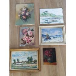 6x schilderij in 1 koop bloemen landschap sneeuw