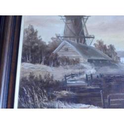 Schilderij - -- Molen aan het water. Chr.Koelemeyer