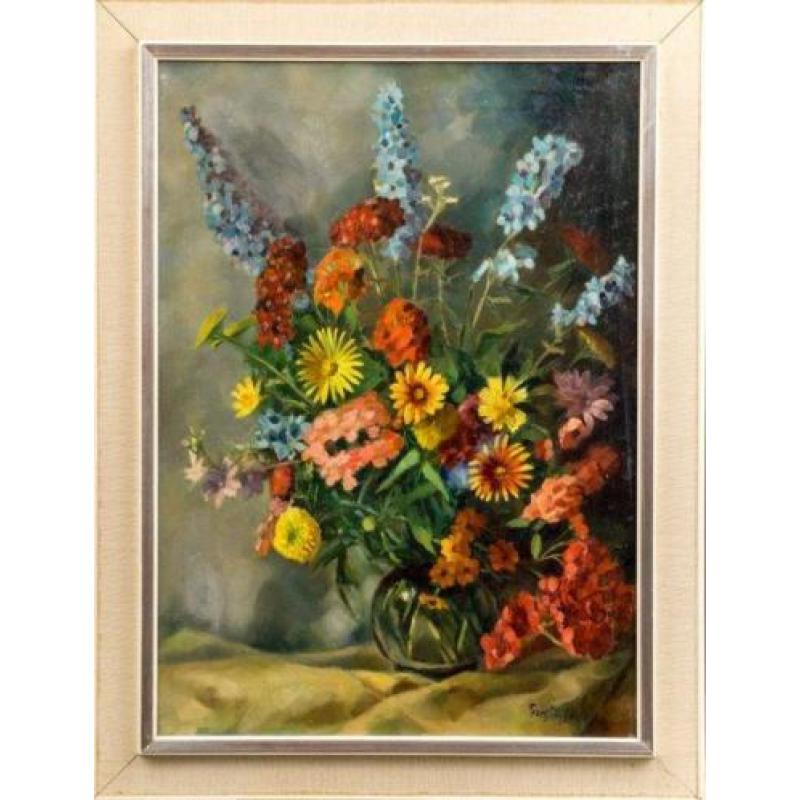 Schilderij van Frans Nijs met bloemen olieverf op linnen