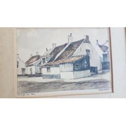 Orig. Tekening met aquarel Katwijk aan zee Bob Brobbel.