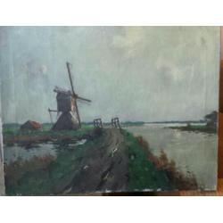 schilderij olieverf molen Adrianus Korver (1899-1982).