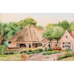 Aquarel van Dorpsgezicht met Boerderij gemaakt door Wim Kern