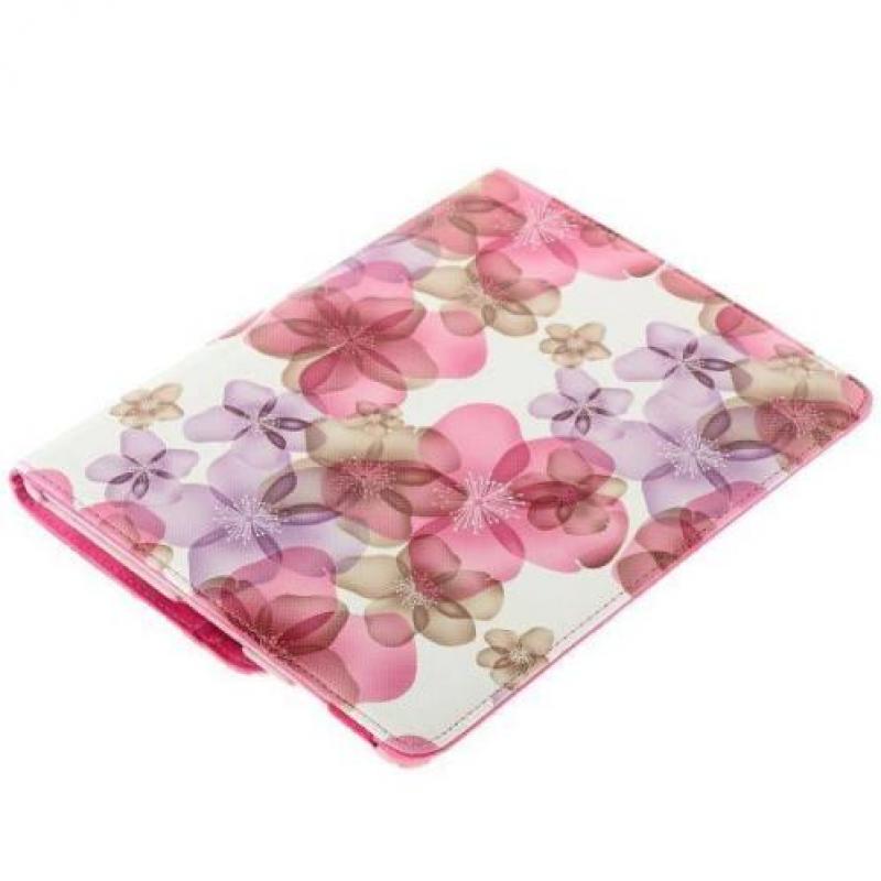 iPad 4 hoes 360 graden roteerbaar PU leder Bloemetjes Roze