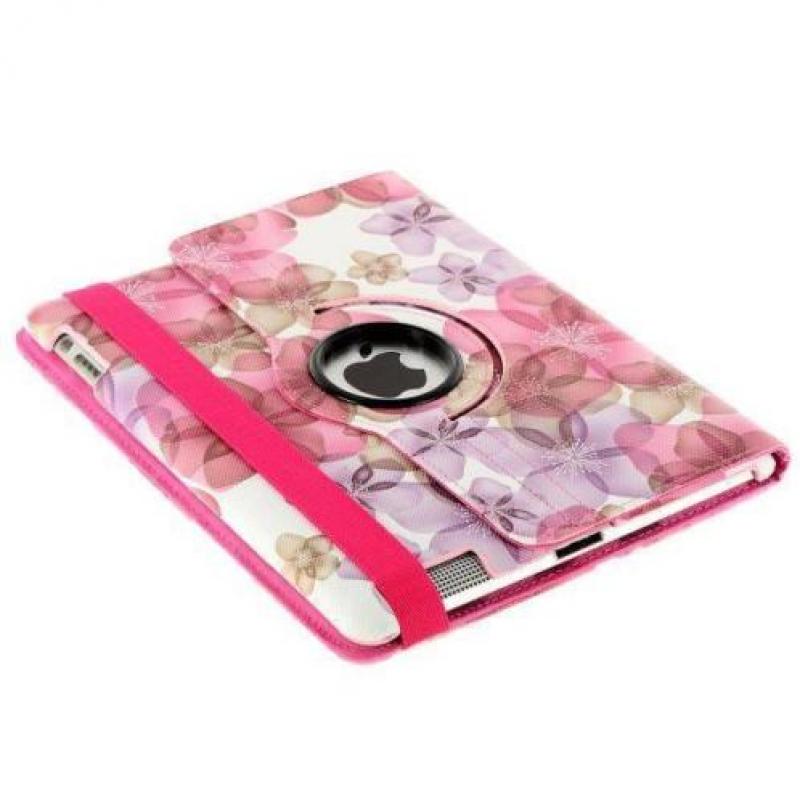 iPad 4 hoes 360 graden roteerbaar PU leder Bloemetjes Roze