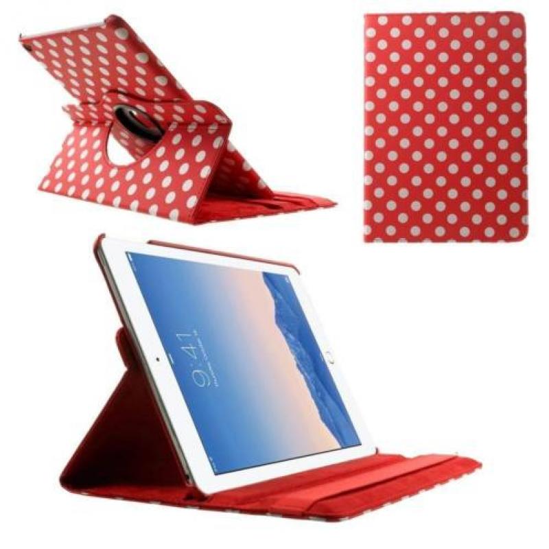 Rood met witte Polka dots iPad Air 2 hoes 360° roteerbaar